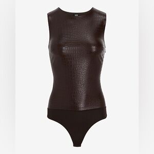 Express Body Contour Croc Faux Leather High Neck Thong Bodysuit XS